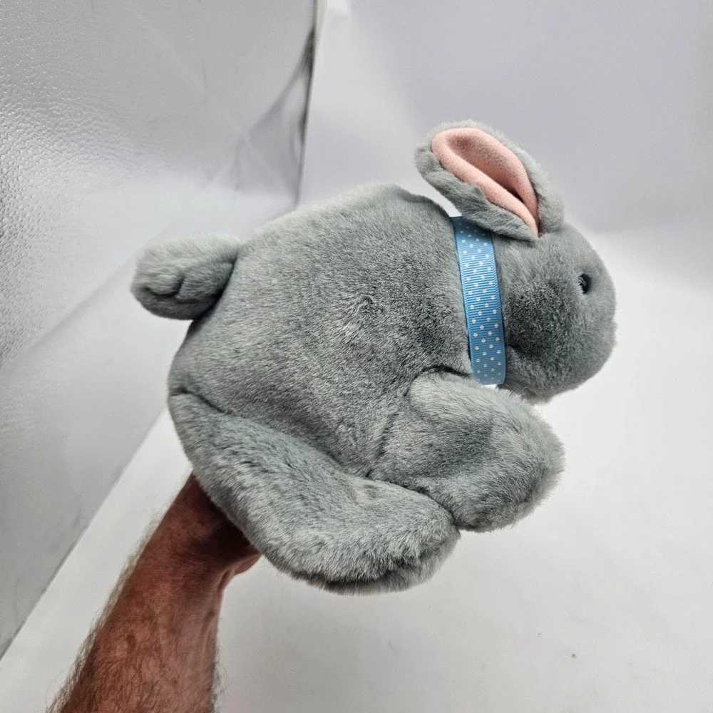 Bunny Rabbit Hand Puppet Plush Stuffed Toy Small Gray Easter Soft Cute Washable